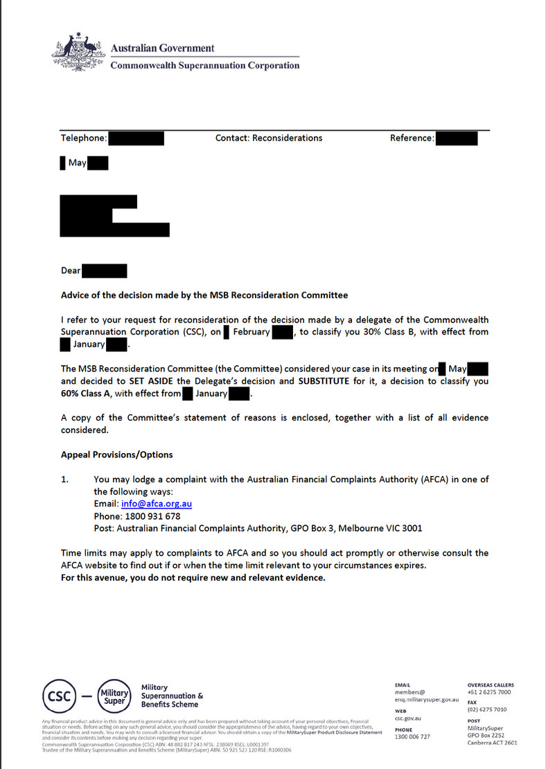 CSC decision letter