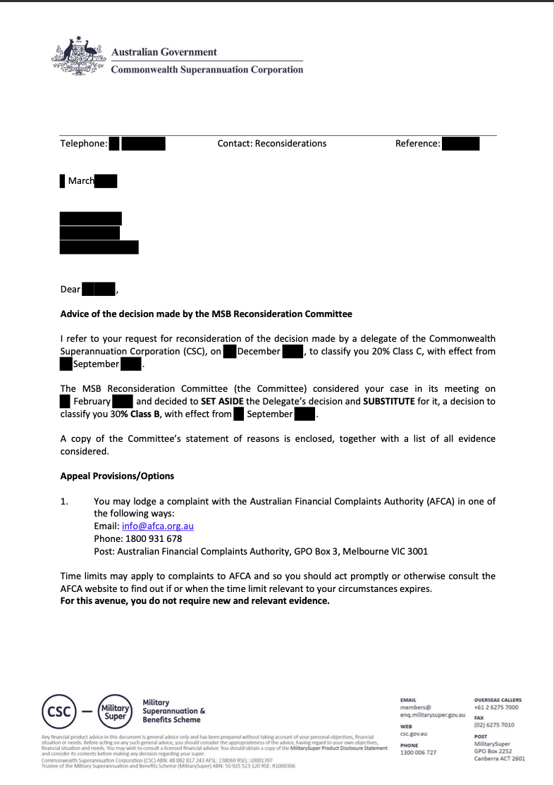 CSC decision letter
